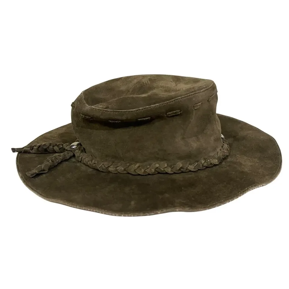 Banana Republic Vintage Suede Outback Hat Safari Braided Band Mens Sz M/L